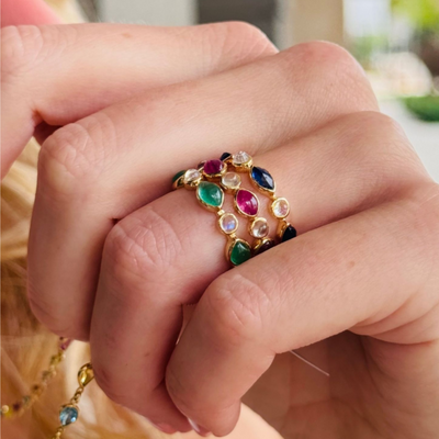 Ruby Marques & Rainbow Moonstone Round Ring In 18K Yellow Gold
