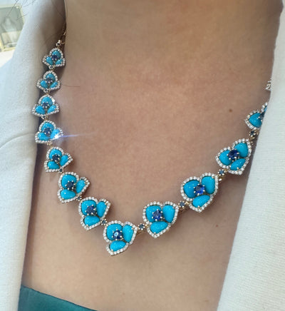 Turquoise Tabiz, Blue Sapphire And Diamond Round Necklace – Tresor Collection