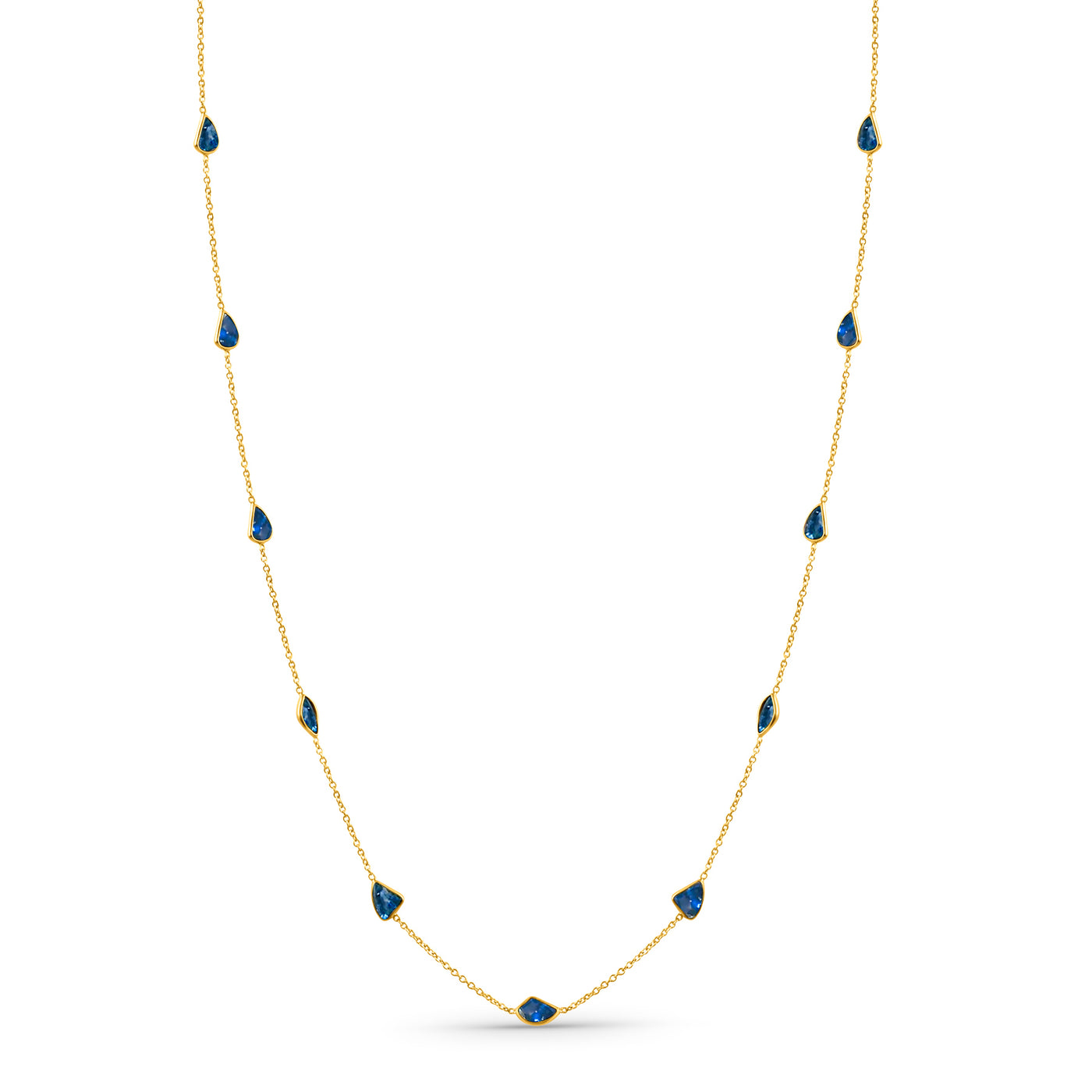 Blue Sapphire Multishape Station Necklace 18K Yellow Gold