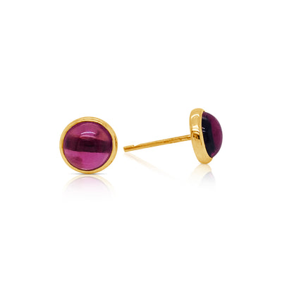 Gemstone Round Stud Earring In 18K Yellow Gold