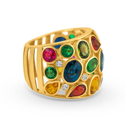 Multi-Color Tourmaline & Diamond Ring in 18K Gold - Tresor Collection
