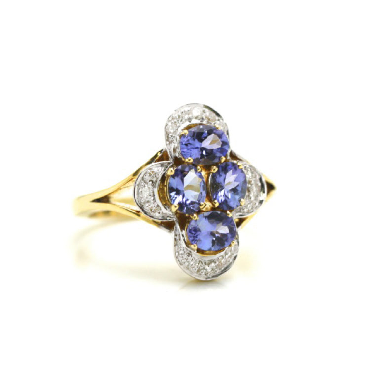 18K Yellow Gold Tanzanite & Diamond Ring by Tresor Collection