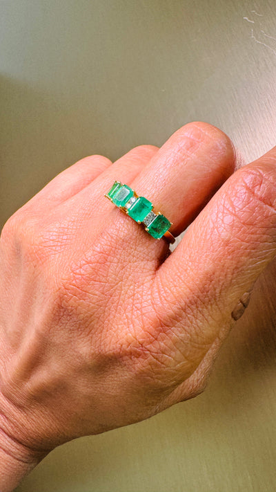 Emerald Rectangle & Diamond Ring In 18K Yellow Gold