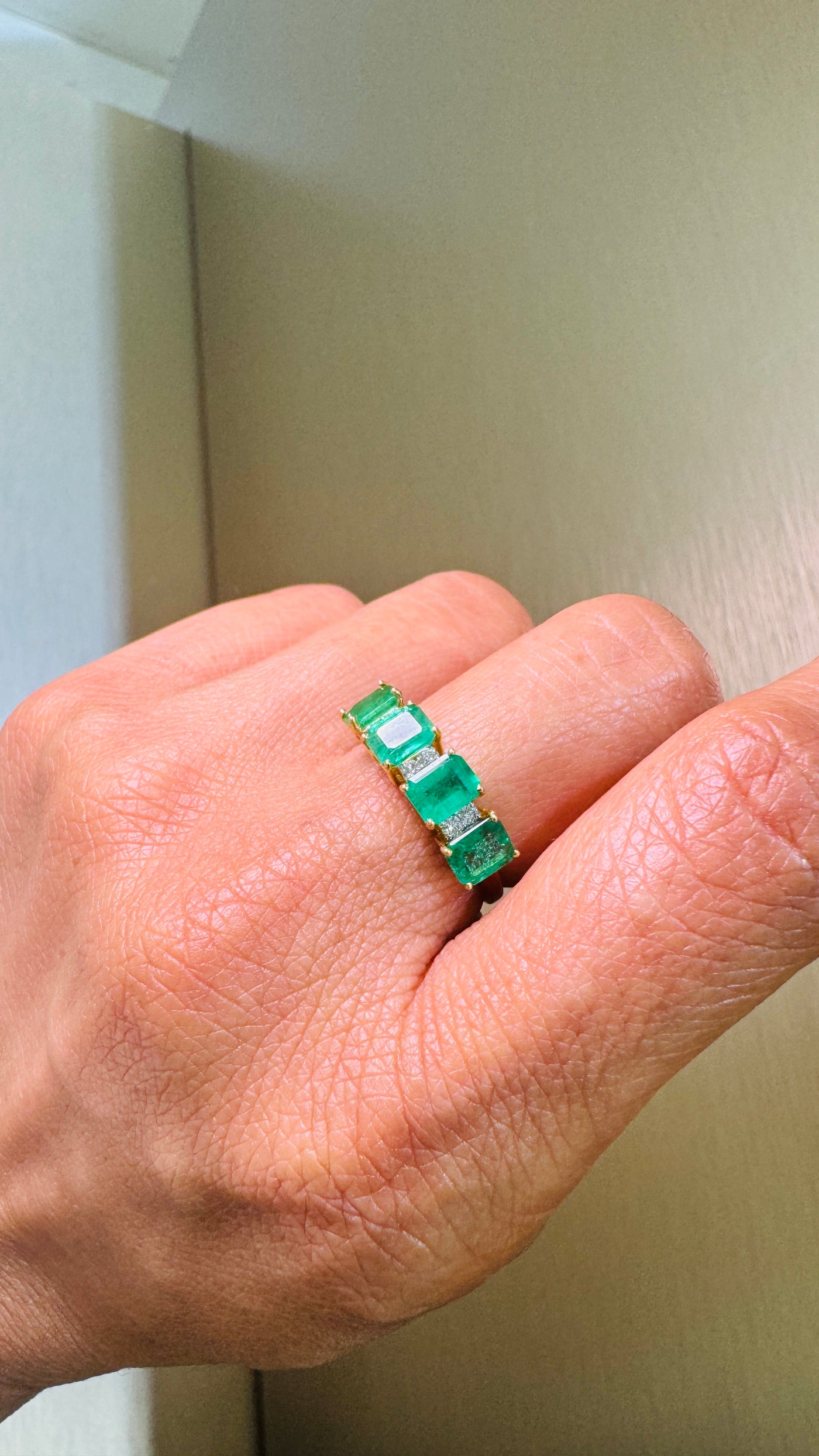 Emerald Rectangle & Diamond Ring In 18K Yellow Gold