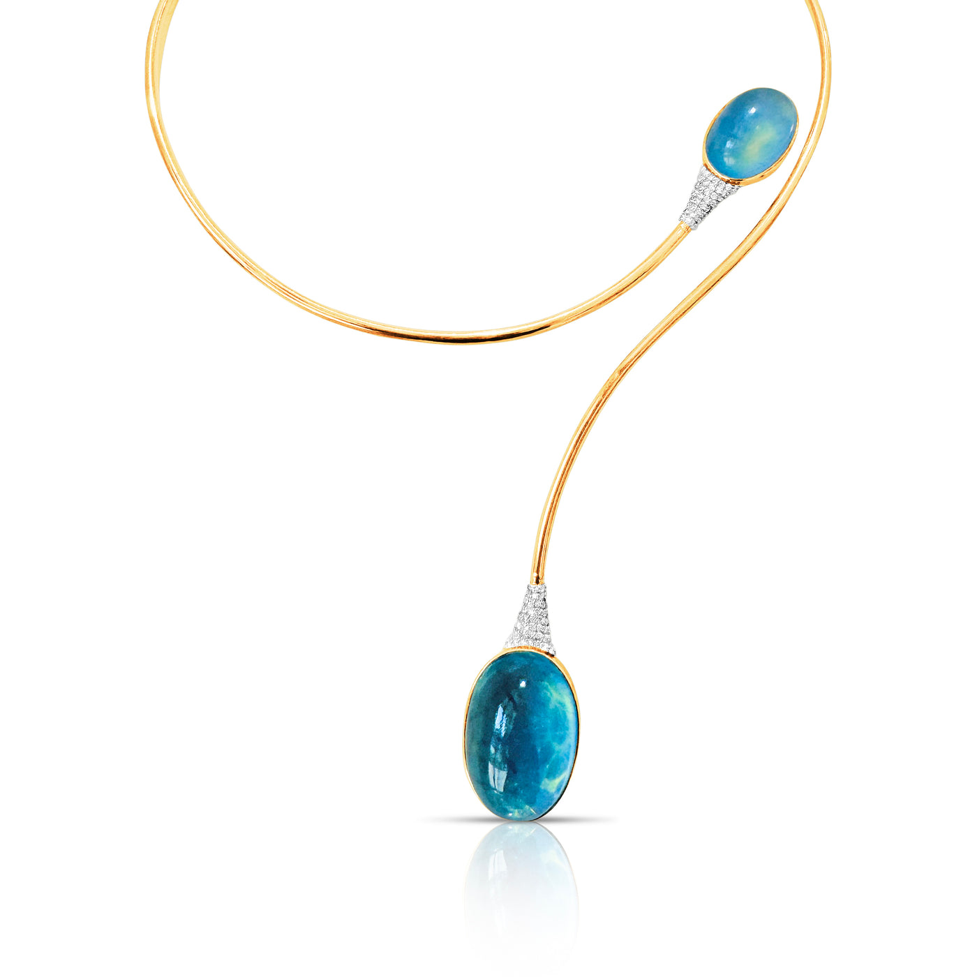 Aquamarine Oval & Diamond Necklace in 18K Yellow Gold