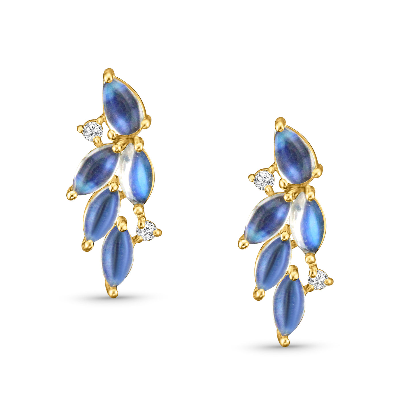 Rainbow Moonstone Pear Shape Earring In 18K Yellow Gold