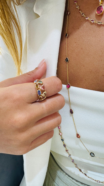 Multicolor Stone Mixshape Ring In 18K Yellow Gold
