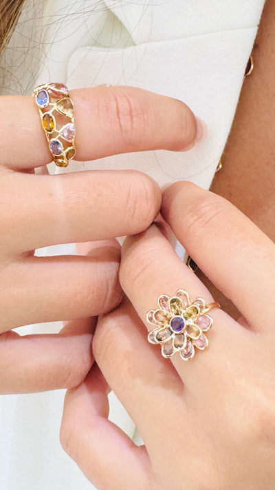 Multicolor Stone Mixshape Ring In 18K Yellow Gold