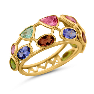 18K gold multicolor gemstone ring – handcrafted modern jewelry
