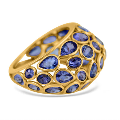 Tanzanite Oval And Pear Shape Ring With 18 Kt Gold