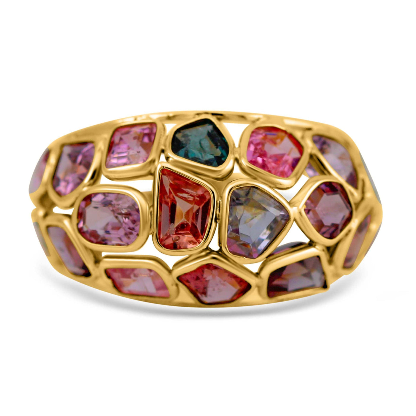 Multicolor Stone Mix Shape Ring With 18K Yellow Gold