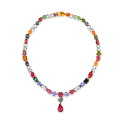18K Gold Multicolor Tourmaline & Diamond Necklace – handcrafted fine jewelry by Tresor Collection