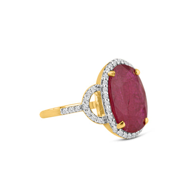 Ruby & Diamond Ring In 18K Yellow Gold