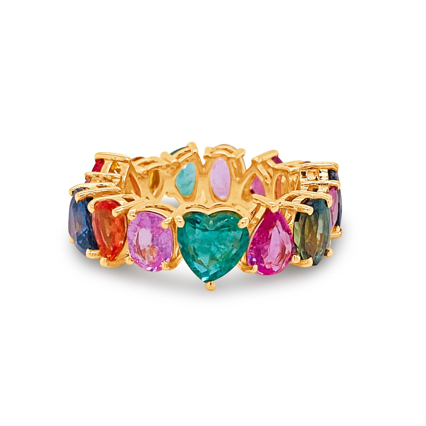 18K Yellow Gold Multicolor Stone Ring by Tresor Collection Multicolor gemstone ring front view – showcasing a luxurious ring with a variety of vibrant gemstones.
