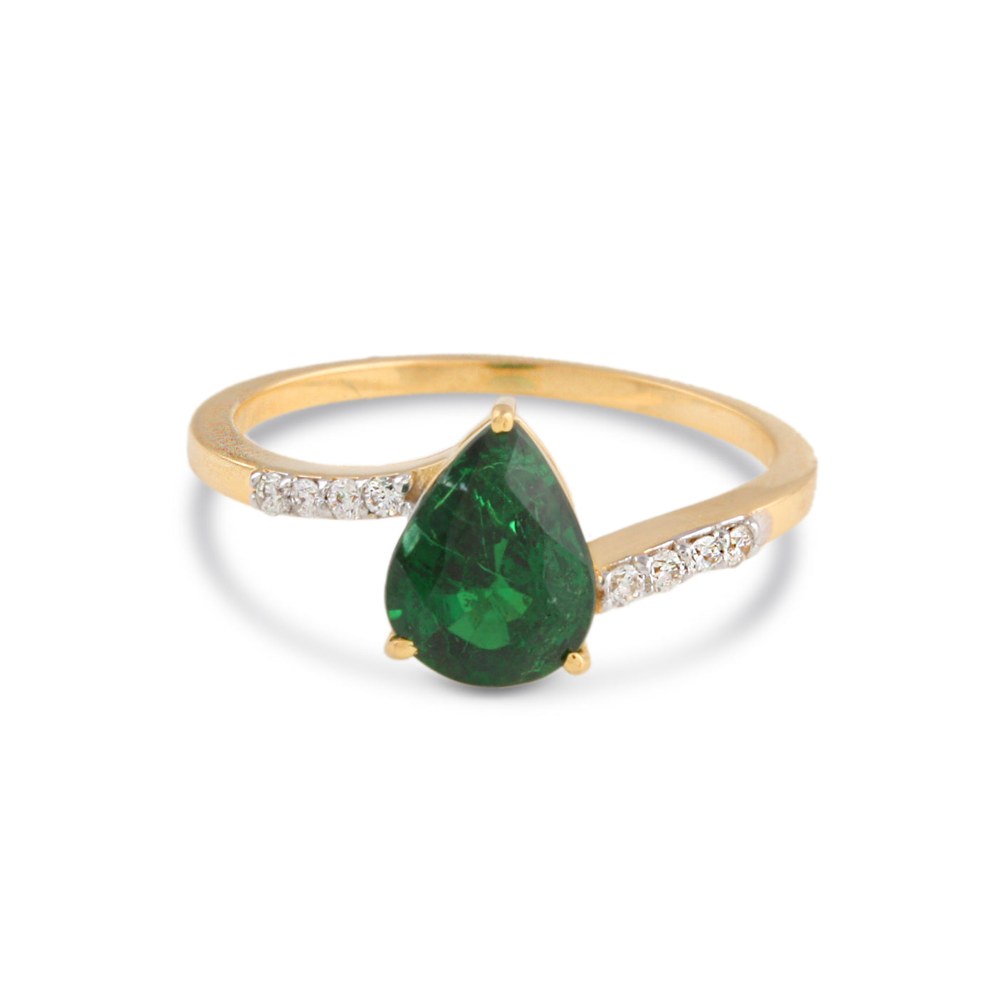 Tsavorite Pear Shape & Diamond Ring In 18K Yellow Gold