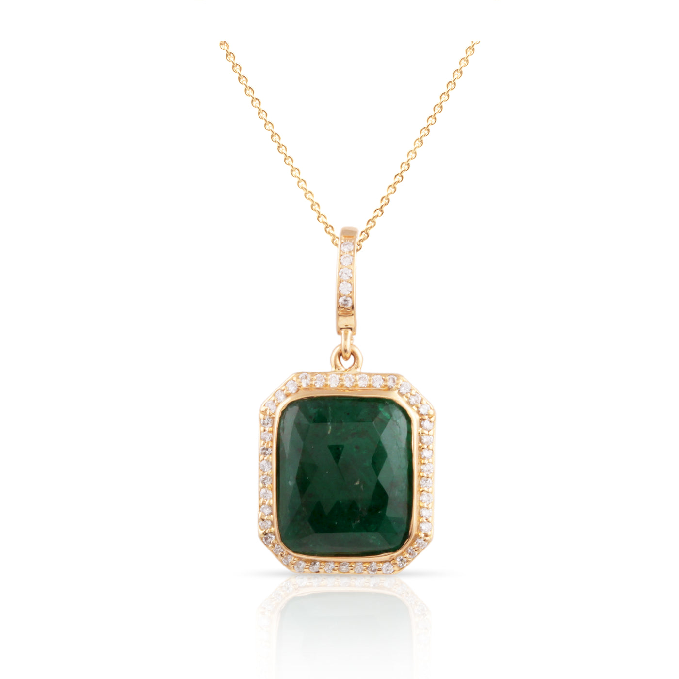 Emerald Rectangle & Diamond Pendant In 18K Yellow Gold