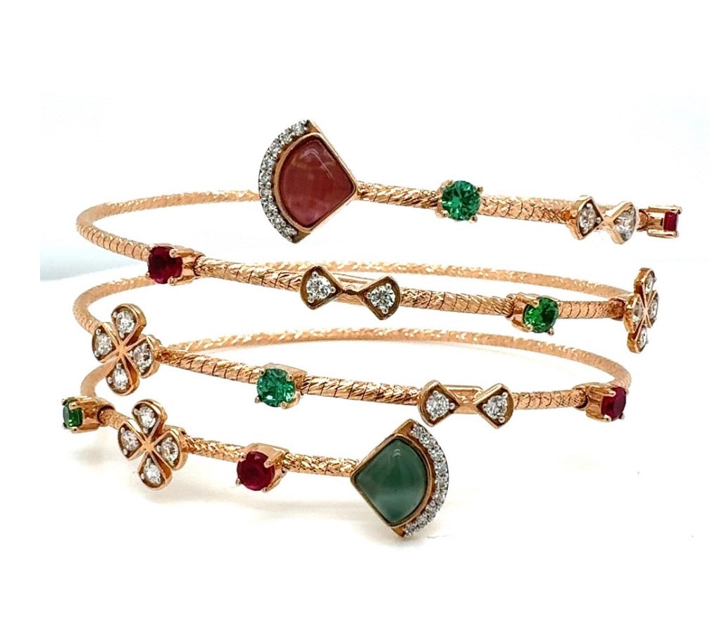 Multicolor Gemstone & Diamond Triple Row Symphony Bracelet In 18K Rose Gold