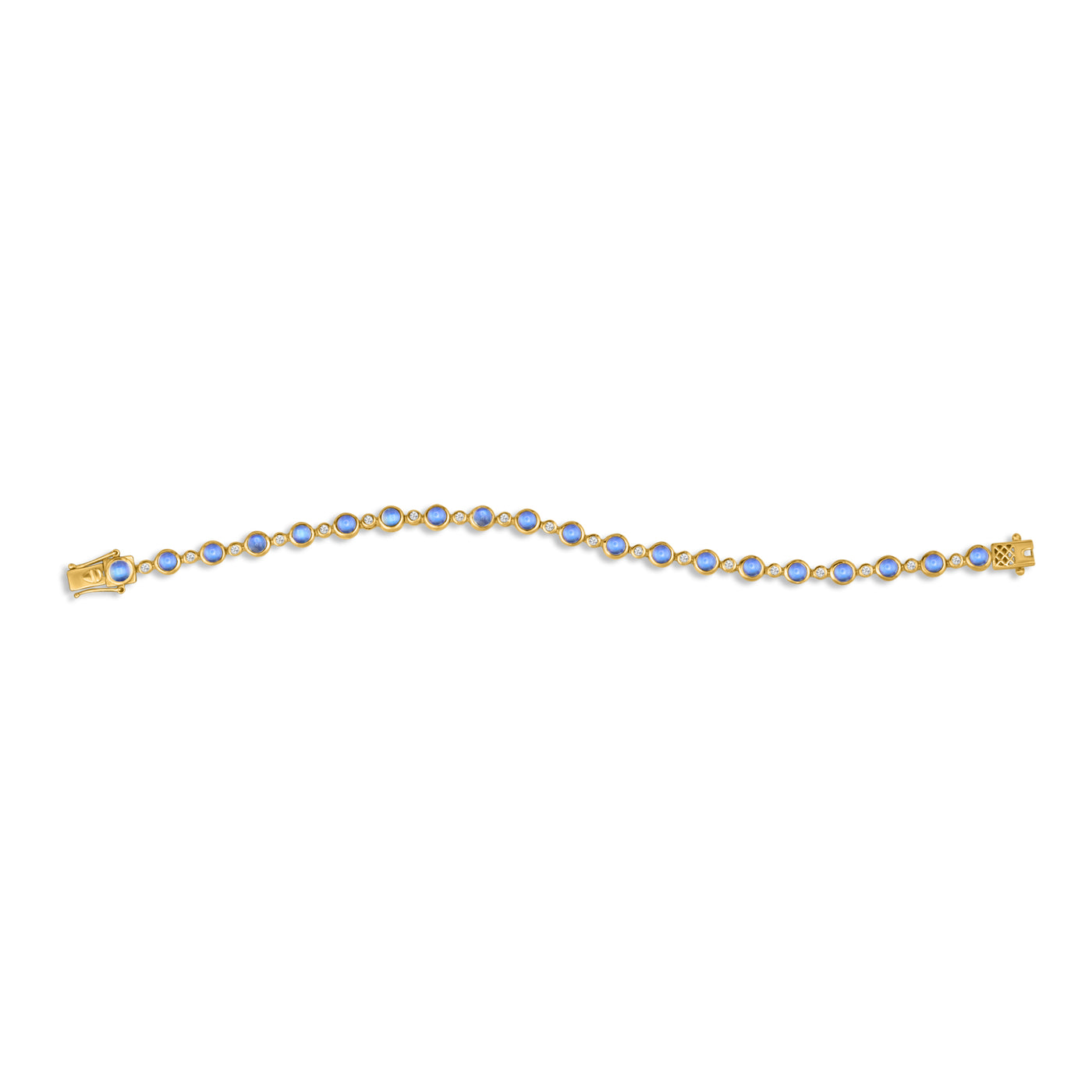 Rainbow Moonstone Round And Diamoind Bracelet In 18K Yellow Gold