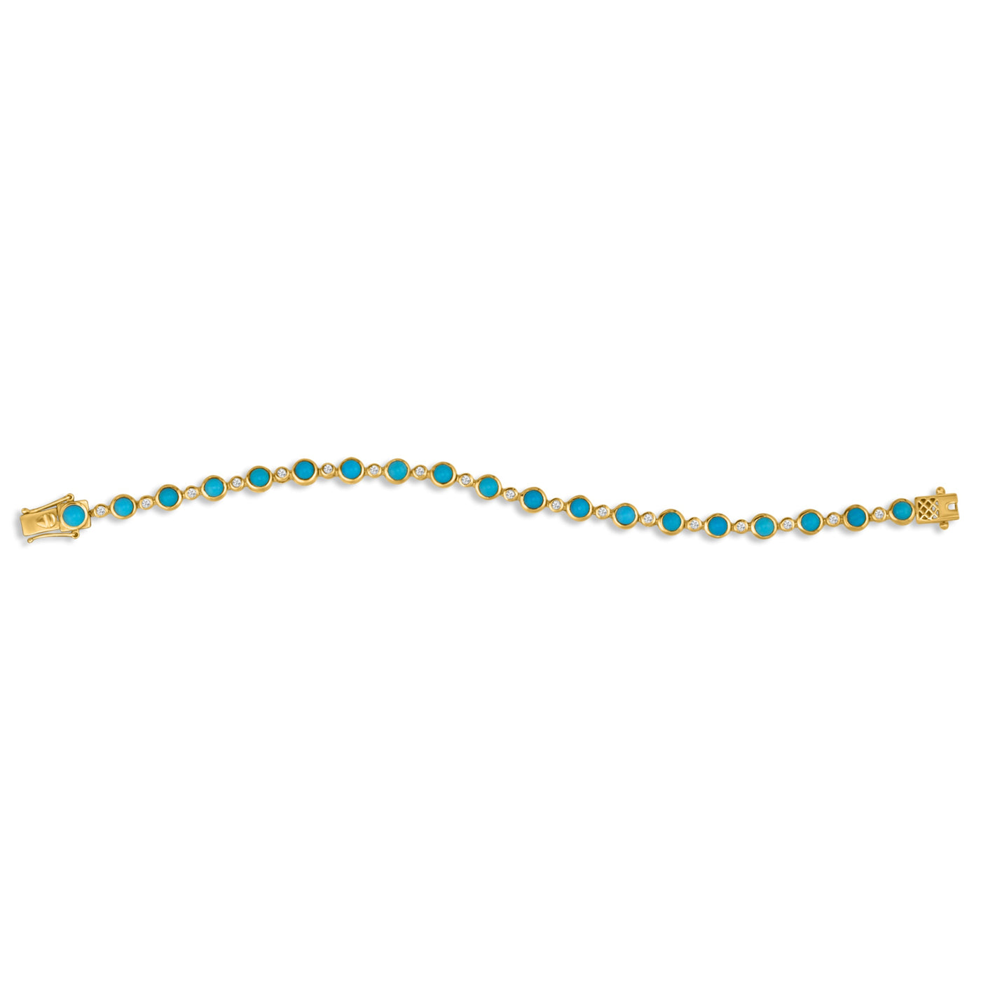 Turquoise Round And Diamond Round Bracelet With 18 Kt Gold