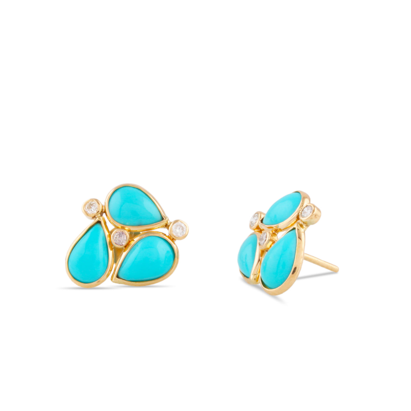 Turquoise Pear Shape & Diamond Earring Stud In 18K Yellow Gold