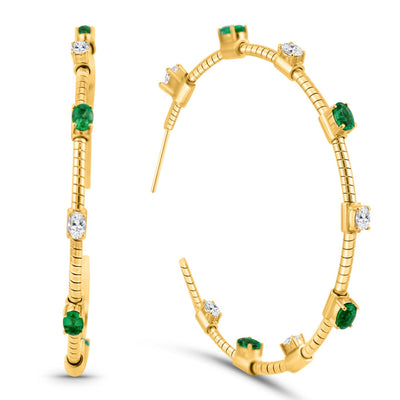 18K gold emerald & diamond oval earrings – luxury fine jewelry