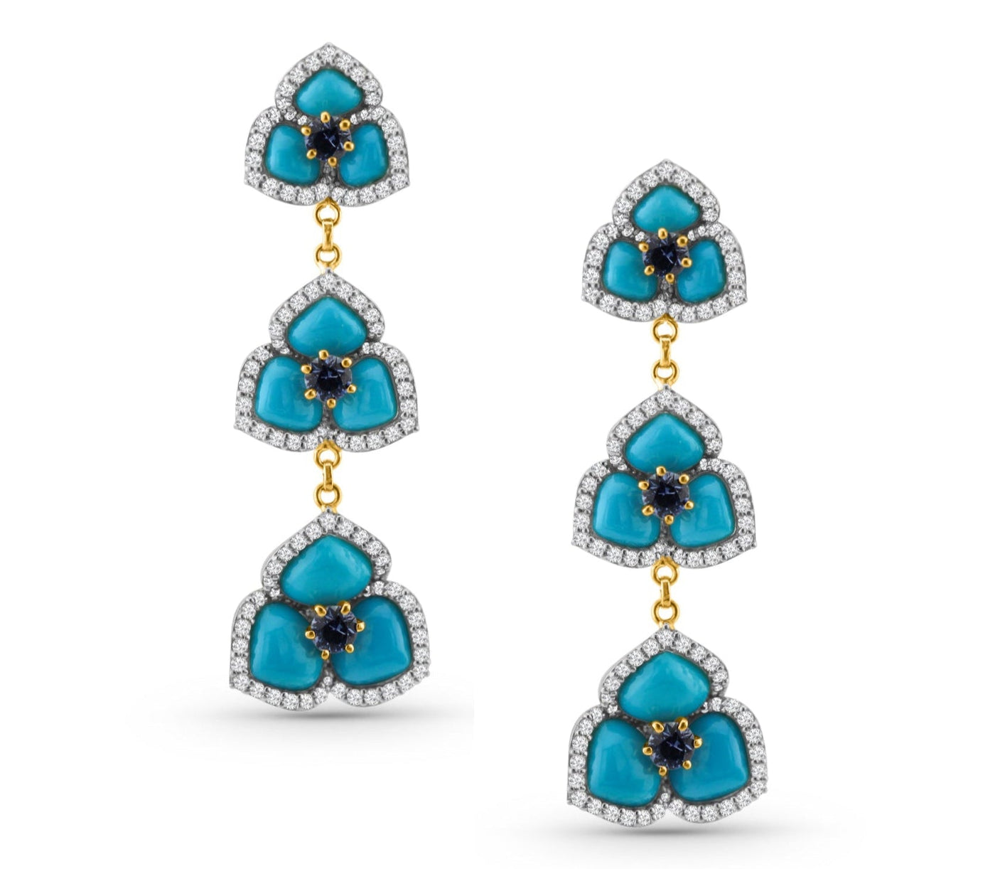 18K Yellow Gold Turquoise & Blue Sapphire earrings – luxury handcrafted jewelry