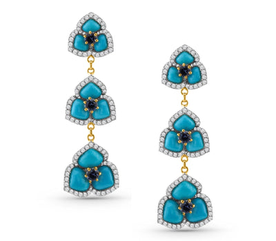 18K Yellow Gold Turquoise & Blue Sapphire earrings – luxury handcrafted jewelry