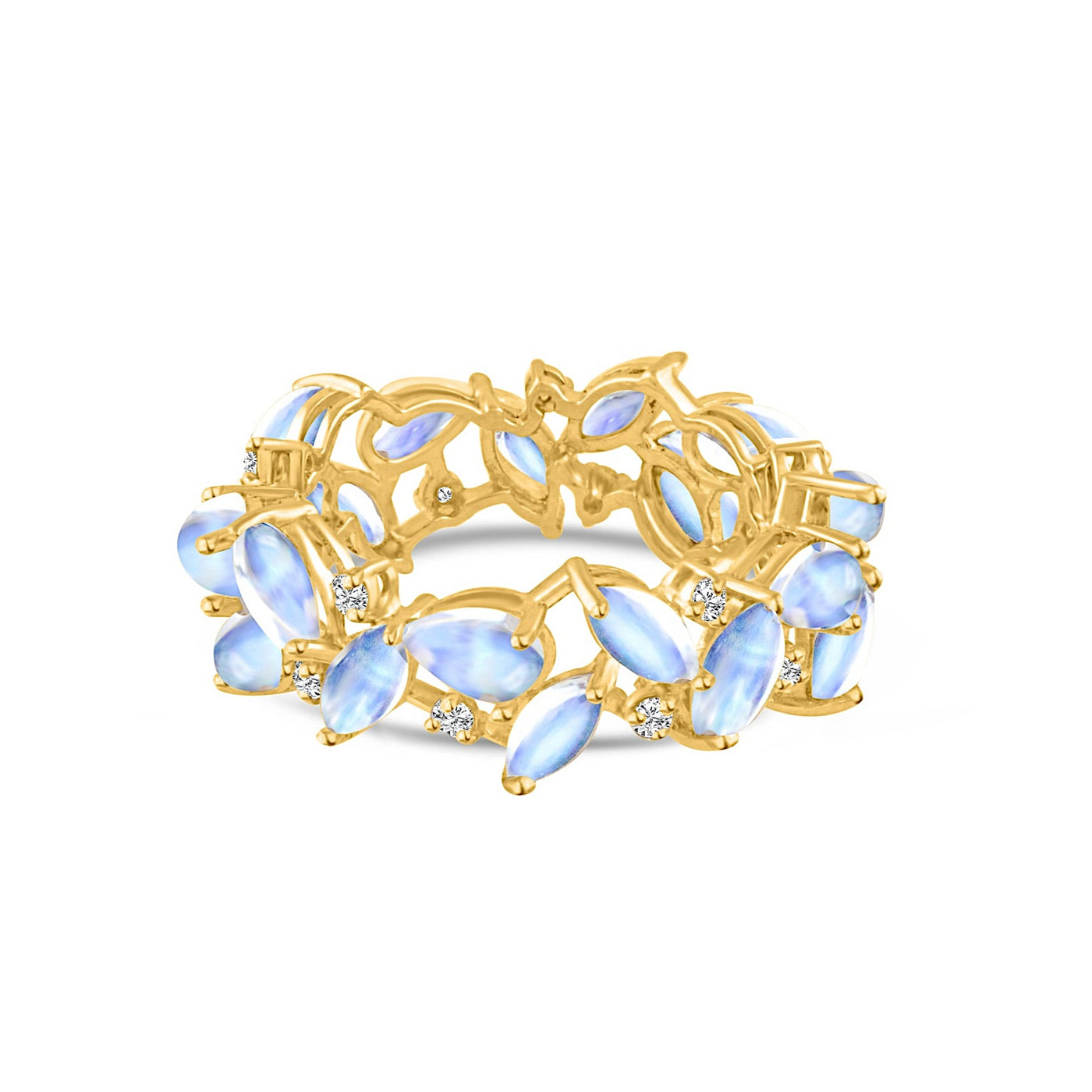 Rainbow Moonstone & Diamond Ring In 18K Yellow Gold