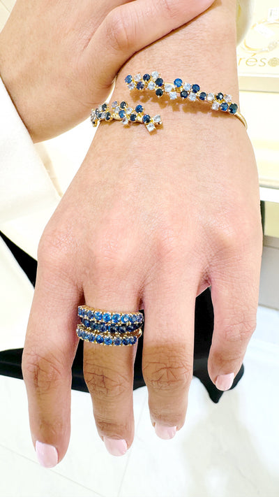 18K gold Blue Sapphire round ring – luxury handcrafted jewelry by Tresor Collection