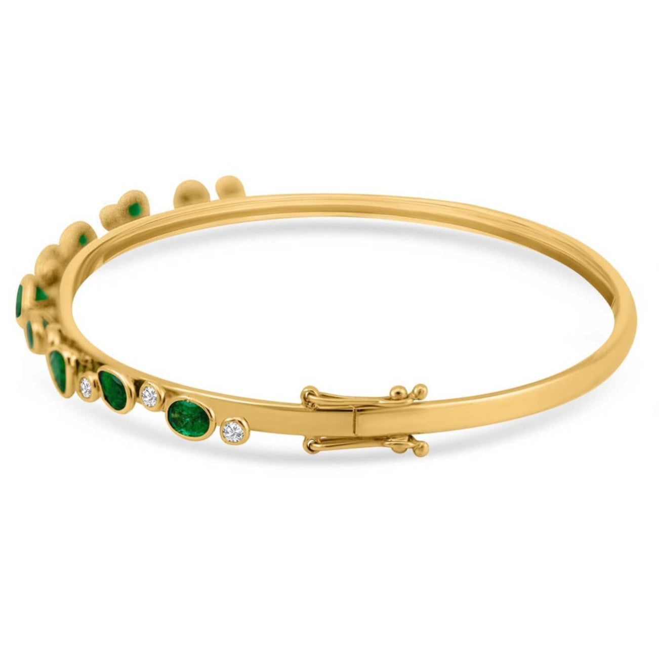 Emerald Mixshape And Diamond Bangle In 18K Yellow Gold