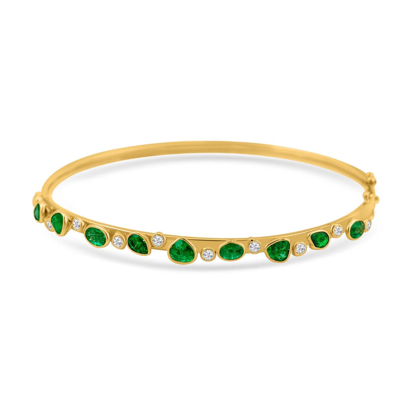 Emerald Mixshape And Diamond Bangle In 18K Yellow Gold