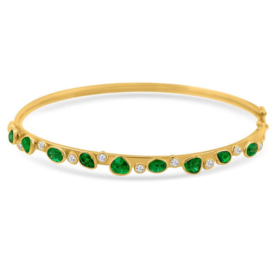 Emerald Mixshape And Diamond Bangle In 18K Yellow Gold