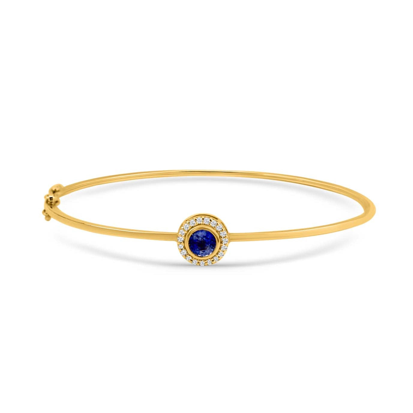 Blue Sapphire Round And Diamond Bangle In 18K Yellow Gold