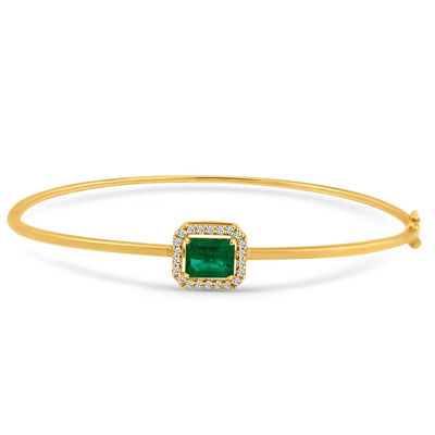 Emerald Rectangle And Diamond Bangle In 18K Yellow Gold