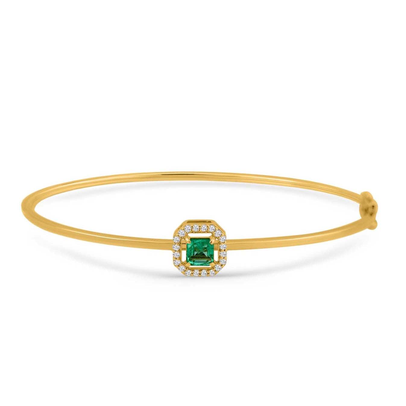 Emerald Suare And Diamond Bangle In 18K Yellow Gold