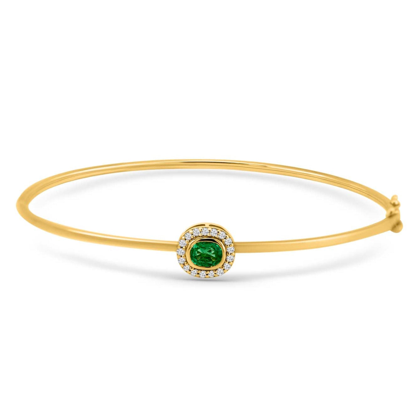 Emerald Oval And Diamond Bangle In 18K Yellow Gold