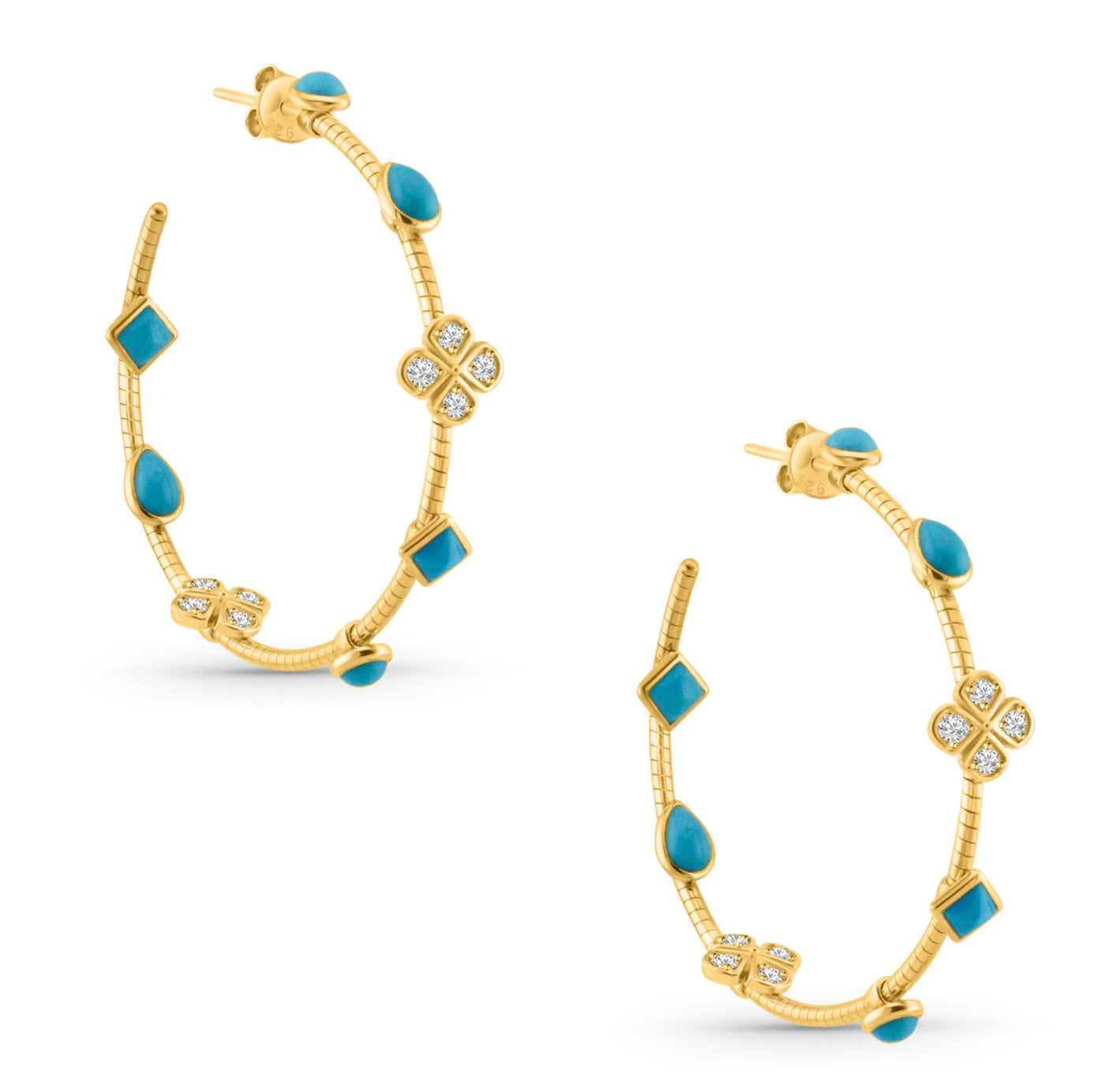 Turquoise MixShape And Diamond Earring 18 Kt Gold