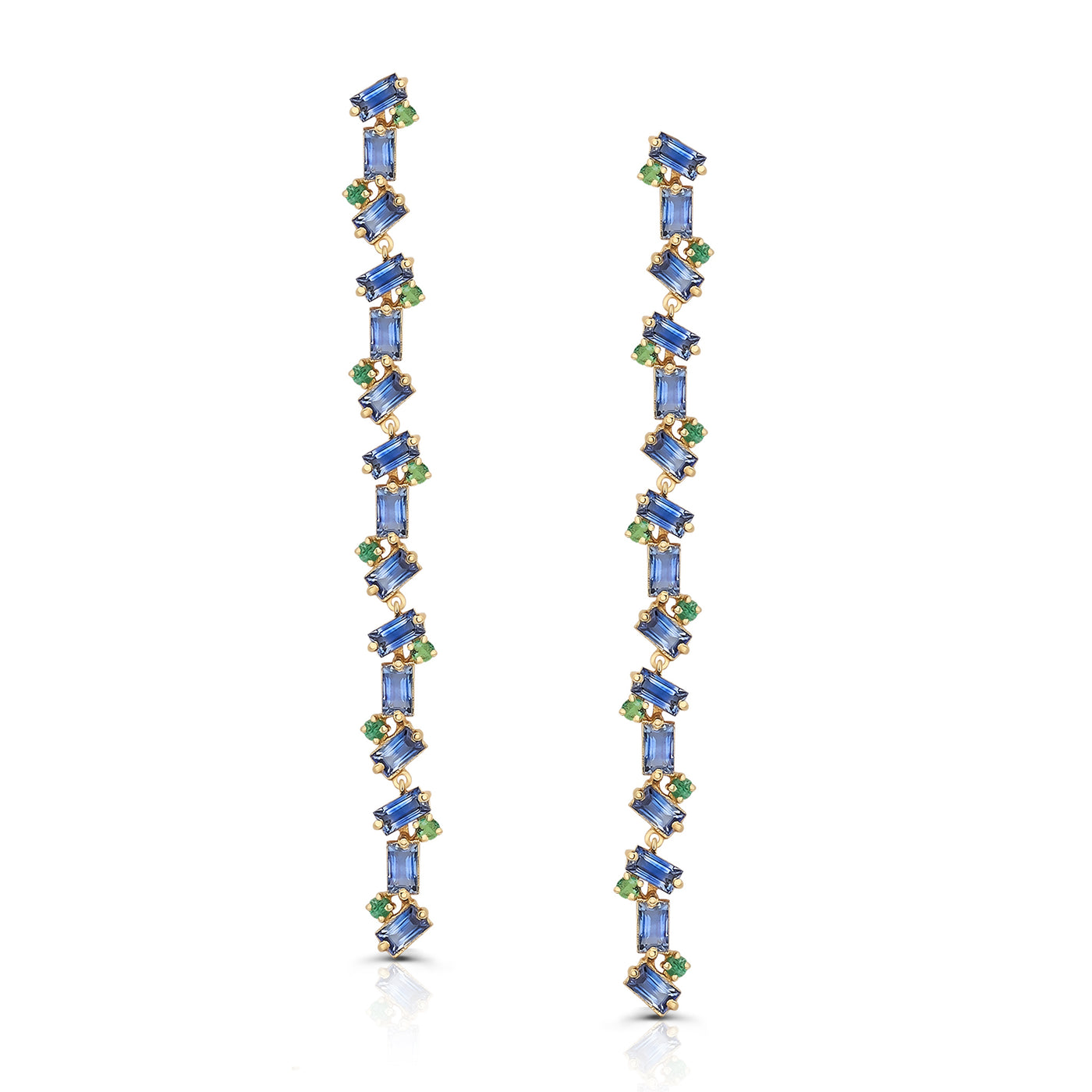 Blue Sapphire Rect. & Emerald Rd. Earring In 18K Yellow Gold