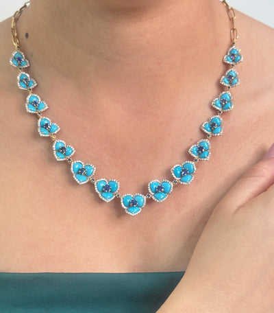 Turquoise Tabiz, Blue Sapphire And Diamond Round Necklace – Tresor Collection