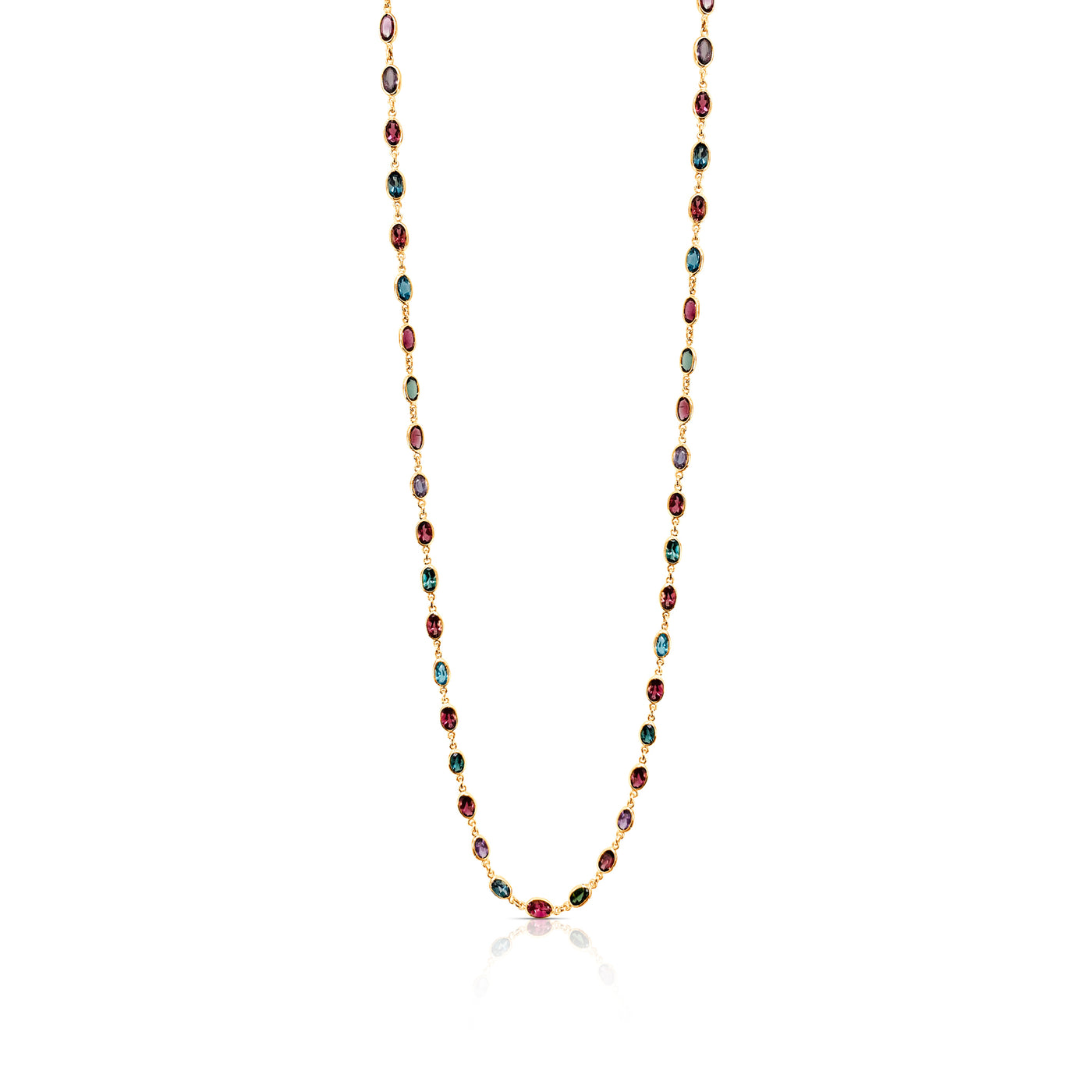 Multicolor Stone Oval Necklace In 18K Yellow Gold