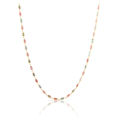 Multicolor Stone Oval Necklace In 18K Yellow Gold