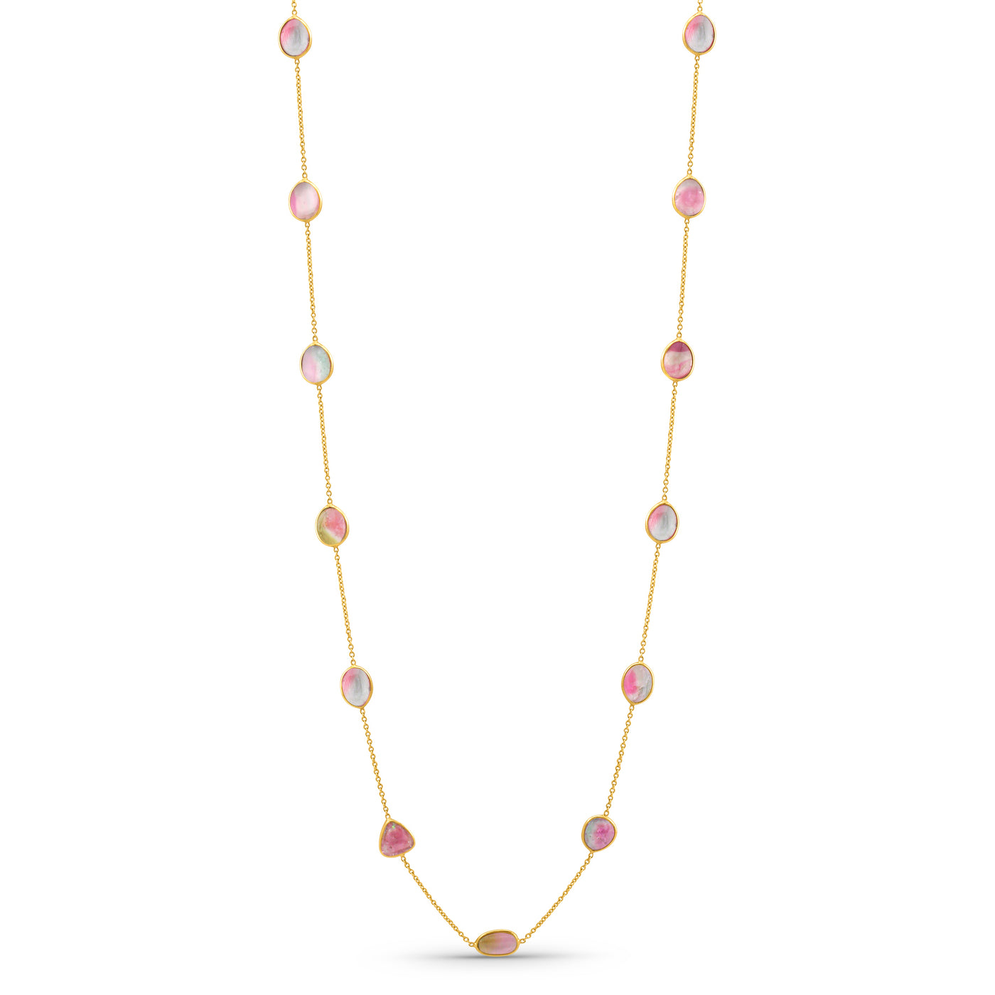 Watermelon Tourmaline Ushape Necklace In 18K Yellow Gold