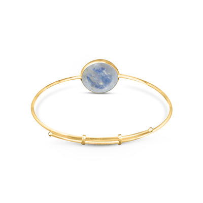 Rainbow Moonstone Round Bangle In 18K Yellow Gold