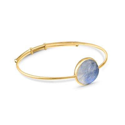 Rainbow Moonstone Round Bangle In 18K Yellow Gold