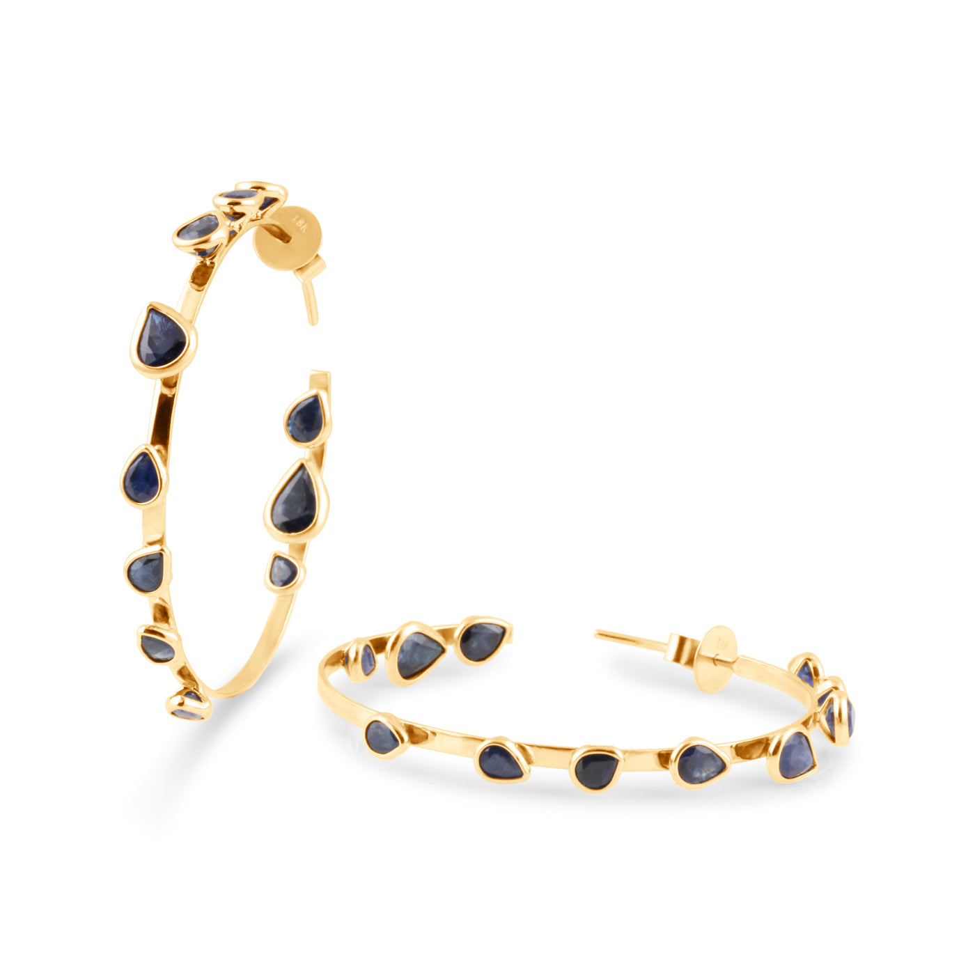 Blue Sapphire Hoop Earring In 18K Yellow Gold