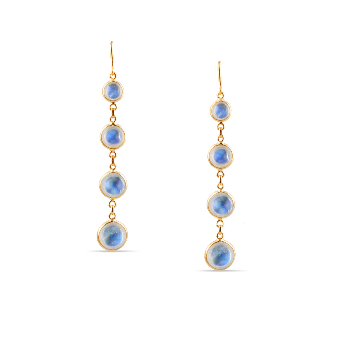 Rainbow Moonstone Round Earring In 18K Yellow Gold