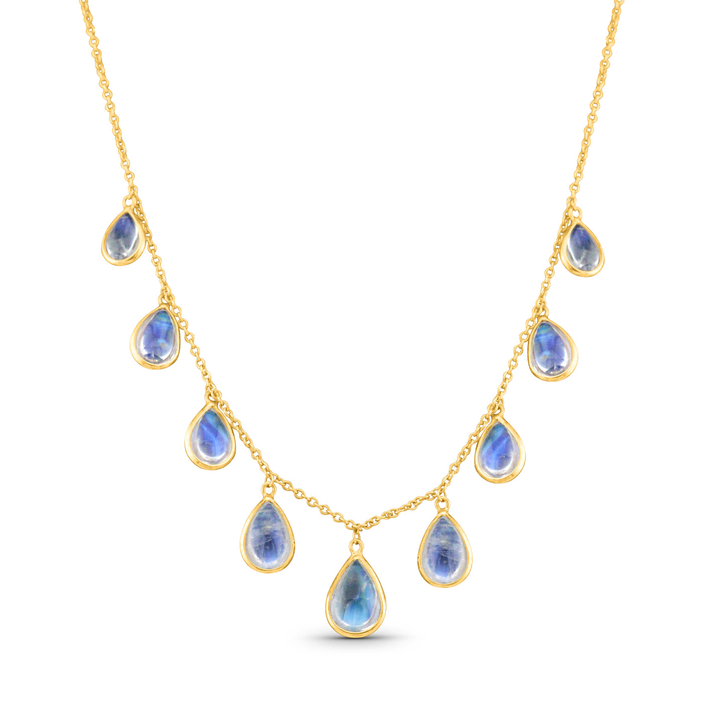 Rainbow Moonstone Pear Shape Necklace In 18K Yellow Gold