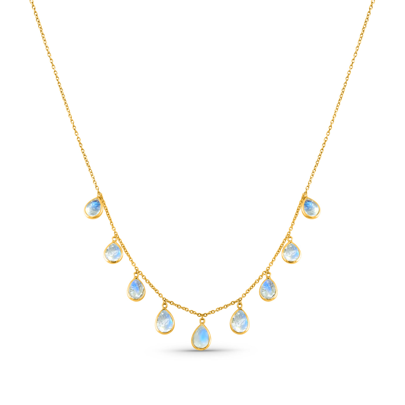 Rainbow Moonstone Pear Shape Necklace In 18K Yellow Gold