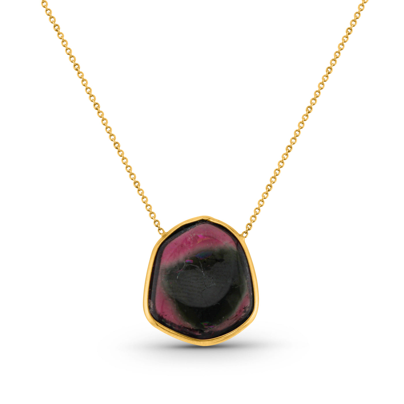 Watermelon Tourmaline U/S Necklace In 18K Yellow Gold