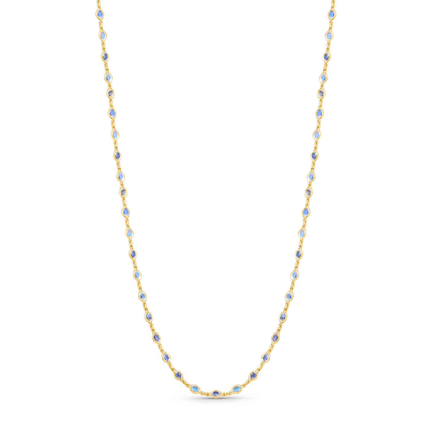 Rainbow Moonstone Round Necklace In 18K Yellow Gold